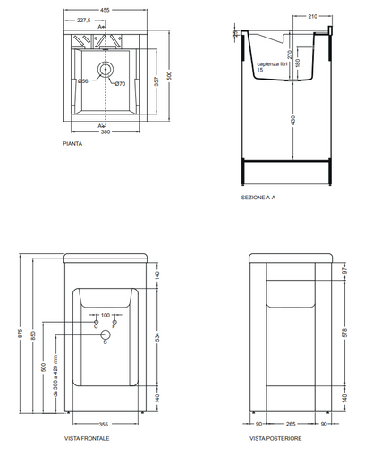 Colavene Lavacril mobile lavatoio 45x50 con serrandina a scomparsa laterale in abs metacrilato bianco
