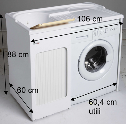 Colavene Lavacril mobile lavatoio per lavatrice a destra 106x60 con serrandina a scomparsa in abs metacrilato bianco