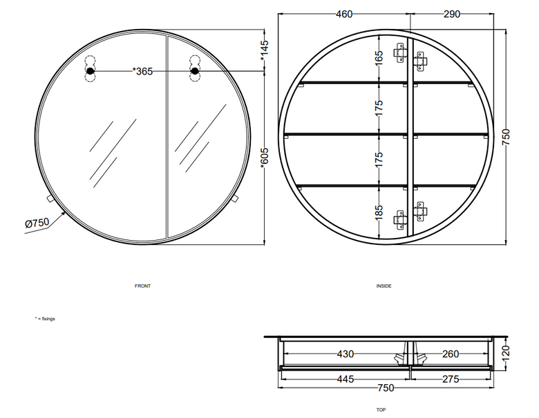 Cielo I Catini Round Box Specchio 75 cm Contenitore tondo ambientato in bagno moderno con specchio e accessori
