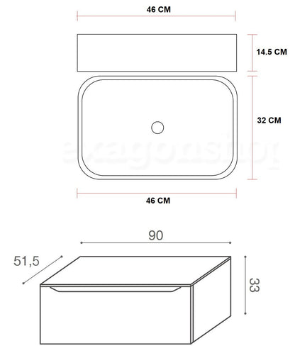 Mobile Bagno bianco opaco 90x50 Amalfi Un Cassetto e Lavabo da appoggio in ceramica