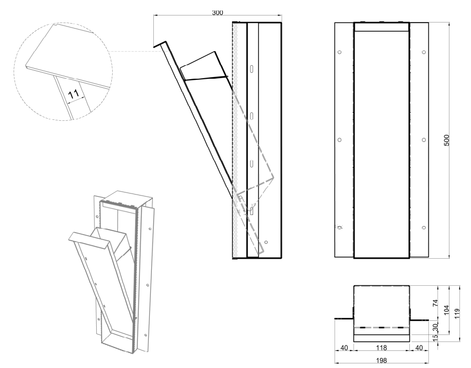 Antonio Lupi Design Sesamo7 Cestino Porta Rifiuti A Acciaio Inossidabile, vista laterale del profilo a muro
