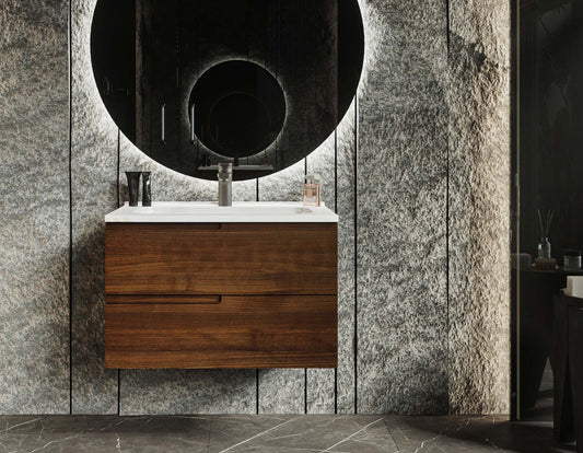 Mobile bagno noce 70x46 Sorrento con maniglia sinistra e lavabo in ceramica