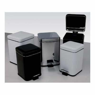 Colombo Black White Pattumiera 5lt in Ecopelle Nero, dettaglio ravvicinato del materiale e dell'aggancio - Colombo Design