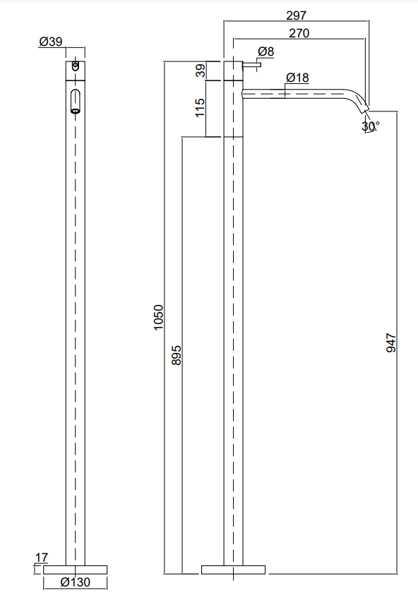 Antonio lupi design ay902lu miscelatore a pavimento 105 cm in acciaio lucido