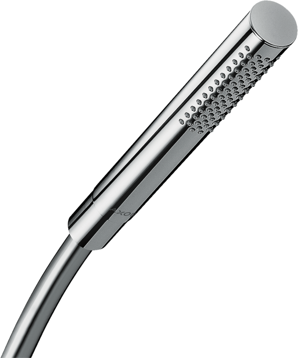 Doccetta stick Cilindrica monogetto Cromo Starck Hansgrohe, dettaglio ravvicinato della finitura e del marchio