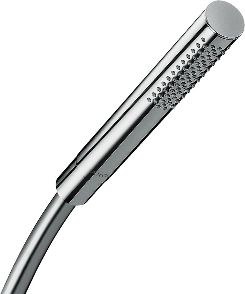 Doccetta stick Cilindrica monogetto Cromo Starck Hansgrohe, dettaglio ravvicinato della finitura e del marchio