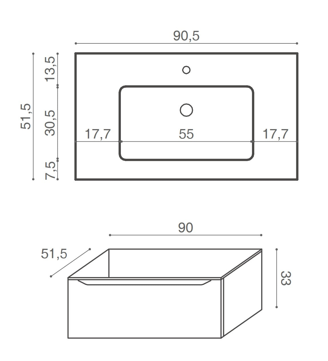 Mobile Bagno Teak 90x50 Amalfi Lavabo Mineralmarmo lucido con lavabo e rubinetteria, vista frontale su sfondo neutro...