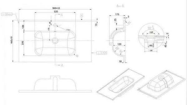 Mobile bagno rovere 90x46 cannettato Urbino due cassetti con lavabo in ceramica