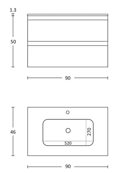 Mobile bagno grigio caldo 90x45 Pesaro due cassetti con lavabo in ceramica