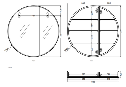 Cielo I Catini Round Box Specchio contenitore 90 cm tondo Con ripiani in vetro e Scocca Laccata in legno cemento