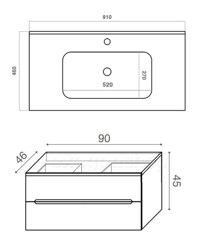 Mobile bagno rovere 90x46 cannettato Urbino due cassetti con lavabo in ceramica