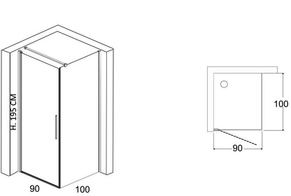 Box doccia 100x90 a battente vetro temperato 6 mm 195 H cromo Linje