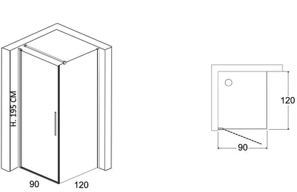 Box doccia 90x120 a battente vetro temperato 6 mm 195 H cromo Linje