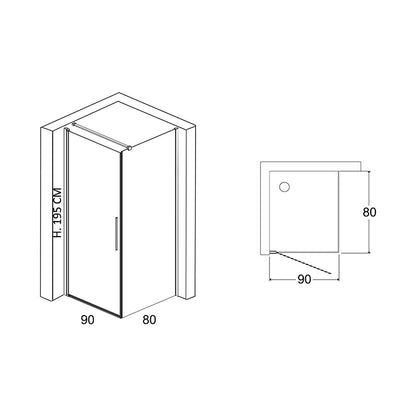 Box doccia 80x90 battente vetro temperato 6 mm 195 H cromo Linje