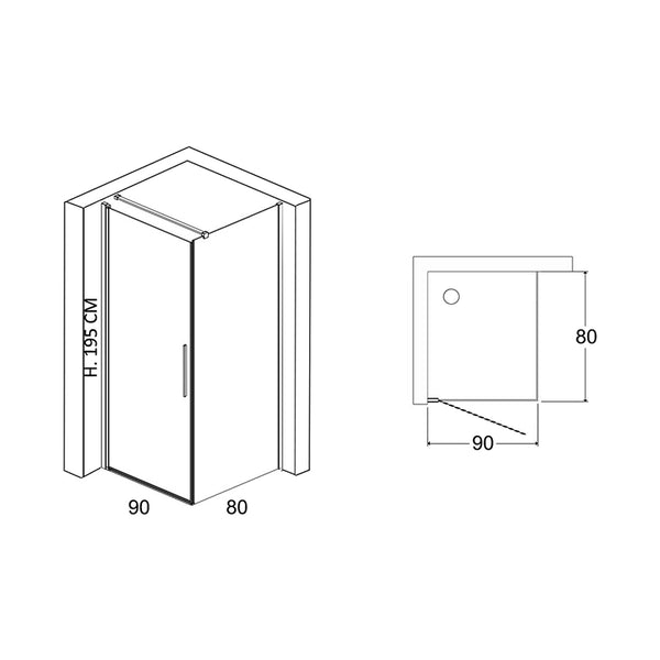 Box doccia 80x90 battente vetro temperato 6 mm 195 H cromo Linje