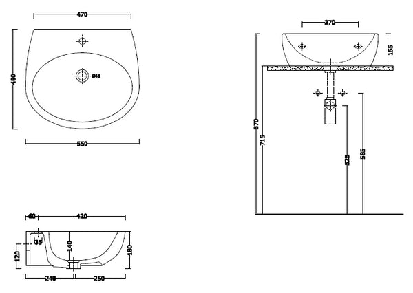 Milk Lavabo A Parete 55x48 Limone