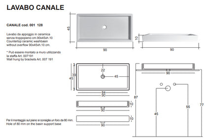 Canale Lavabo 90x45 Bianco Lucido