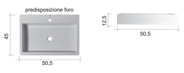 Lavabo 50,5x45 sospeso o da appoggio in ceramica con troppopieno Bianco Matt Cool 001246003 Nic