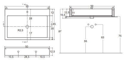 Lavabo 50,5x45 sospeso o da appoggio in ceramica con troppopieno Bianco Matt Cool 001246003 Nic