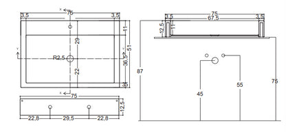Cool Lavabo 75x51 Nero Lucido
