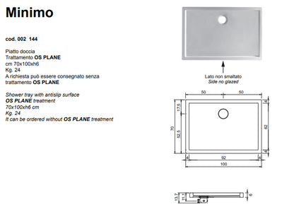 Minimo Piatto Doccia Antiscivolo 70x100 Bianco Lucido