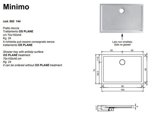 Minimo Piatto Doccia Antiscivolo 70x100 Bianco Lucido