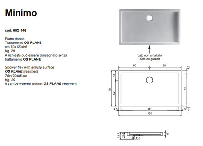 Minimo Piatto Doccia Antiscivolo 70x120 Nero Lucido