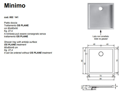 Minimo Piatto Doccia Antiscivolo 80x80 Nero