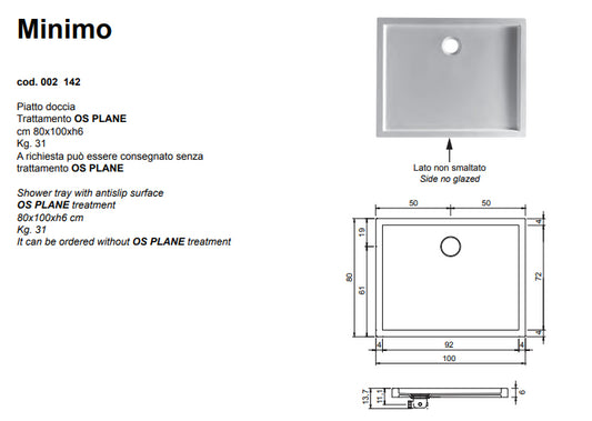 Minimo Piatto Doccia Antiscivolo 80x100 BIANCO LUCIDO
