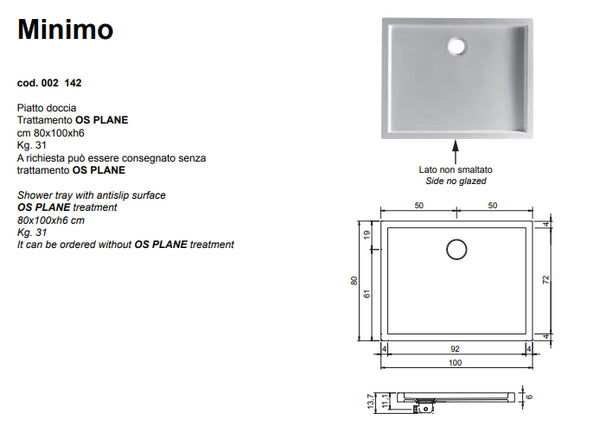 Minimo Piatto Doccia Antiscivolo 80x100 BIANCO LUCIDO