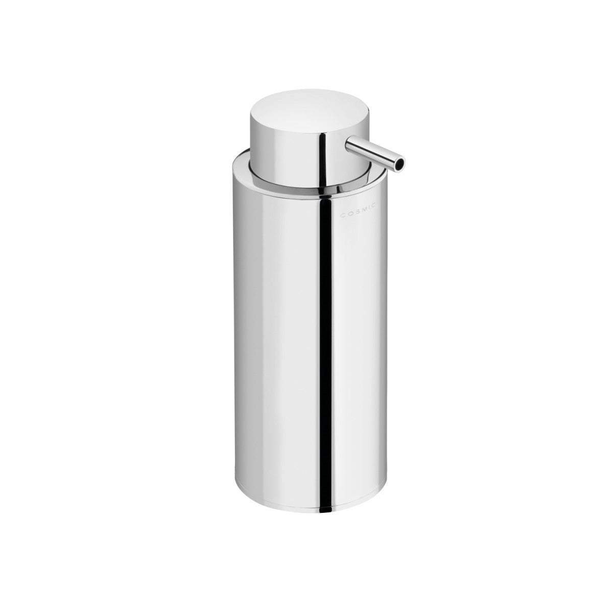 Dispenser sapone liquido da appoggio cromo Project Cosmic, dettaglio ravvicinato del materiale e dell'aggancio...