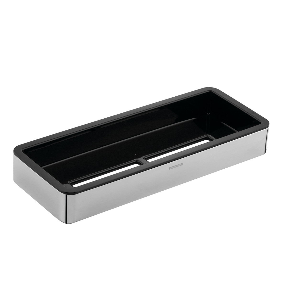Cestino bagno doccia 30x12 Cromo Nero Project Cosmic montato a parete, vista del design e della finitura - Industrias Cosmic