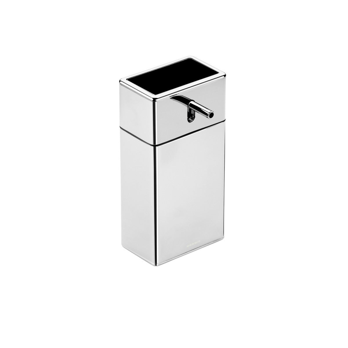 Dispenser sapone liquido da appoggio cromo Nero Extreme, dettaglio ravvicinato del materiale e dell'aggancio - Industrias...