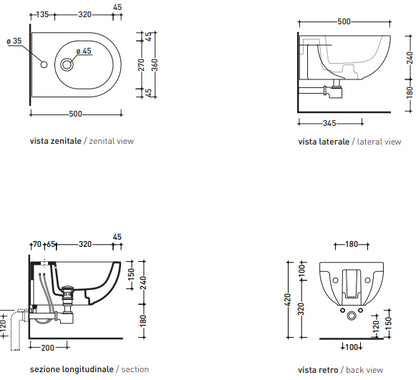 Bidet Sospeso 50x36xh24 Bianco Quick QK218 Ceramiche Flaminia