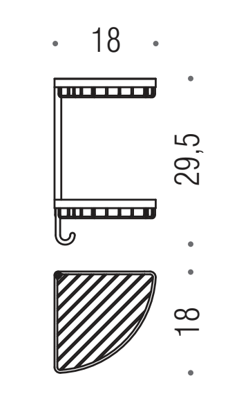 Schema tecnico di Colombo griglia angolare doppia vasca doccia con gancio con misure e configurazione - Colombo Design