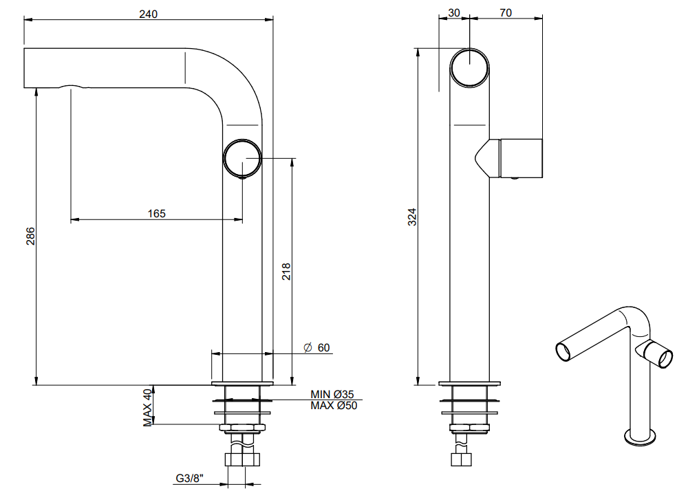 Treemme Watertube IT4A18ISWTZZ miscelatore monocomando Acciaio visto dall'alto con scarico e interno visibili...
