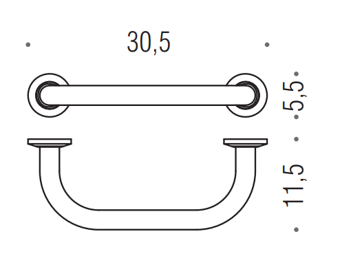 Colombo maniglia 30 cm di sicurezza vasca cromo b9720, vista laterale del profilo a muro - Colombo Design