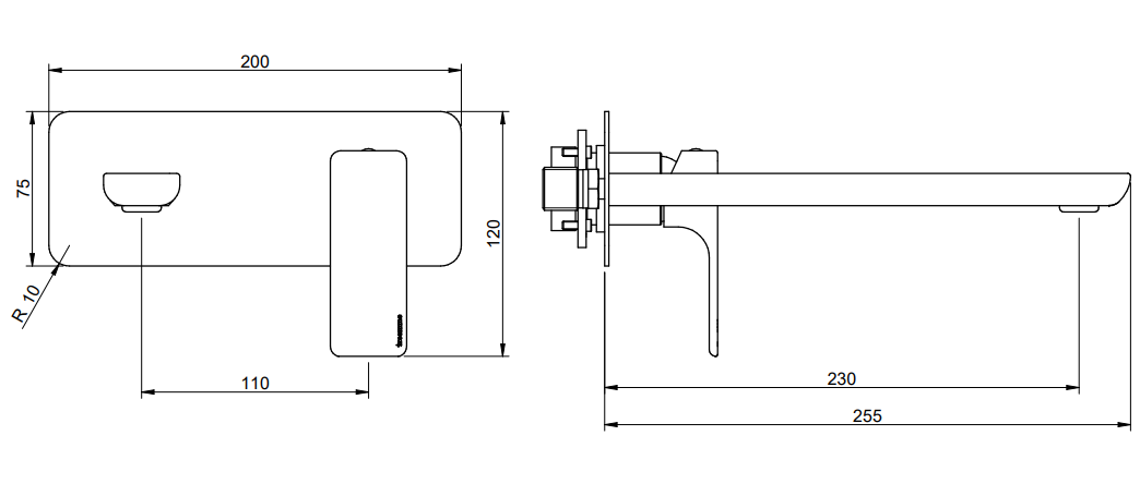 Treemme Hask miscelatore lavabo incasso 230 mm senza parte Cromo Lucido, vista frontale su sfondo bianco - Rubinetterie...