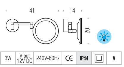 Colombo design b9751 specchio ingranditore x3 a parete con luce led 3w cromo