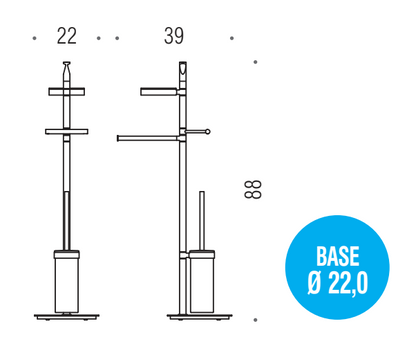Colombo Planets B9843 Piantana portasciugamani con portarotolo portasapone portascopino sospeso in vetro acidato cromo