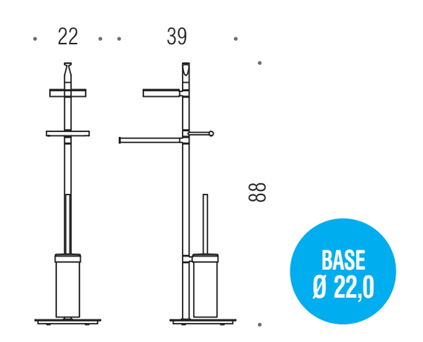Colombo Planets B9843 Piantana portasciugamani con portarotolo portasapone portascopino sospeso in vetro acidato cromo