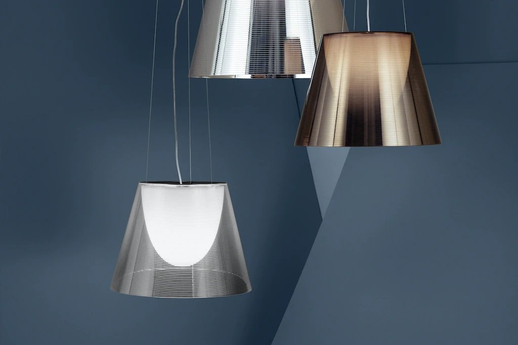 Flos KTribe Suspension 3 Lampada A Sospensione Trasparente spenta, dettaglio del corpo lampada e dei materiali