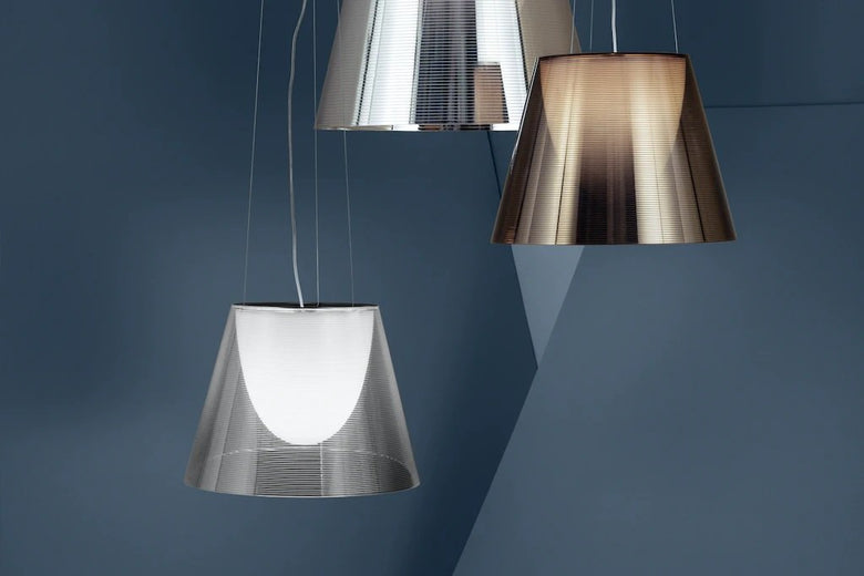 Flos KTribe Suspension 3 Lampada A Sospensione Trasparente spenta, dettaglio del corpo lampada e dei materiali