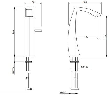 Treemme Arche miscelatore lavabo alto 230mm a cascata cromo