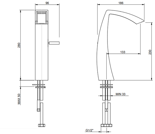 Treemme Arche miscelatore lavabo alto 230mm a cascata cromo