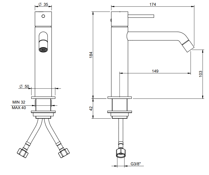 Treemme Up+ miscelatore lavabo 103 mm senza scarico cromo Cromo Lucido, vista laterale del profilo e della forma...