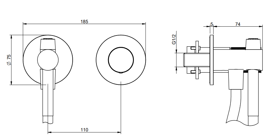 Treemme 3.6 idroscopino bidet e wc con miscelatore senza Acciaio, vista laterale del profilo - Rubinetterie Treemme