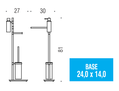 Colombo Square B9918 Piantana portasalvietta con dispenser sapone portarotolo e portascopino in vetro acidato cromo