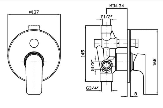 Zucchetti Wind ZWN134 Miscelatore Monocomando Doccia con deviatore senza parte incasso Cromo