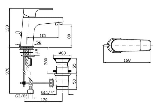 Miscelatore monocomando lavabo con aeratore e scarico Cromo Zucchetti Wind Zwn590